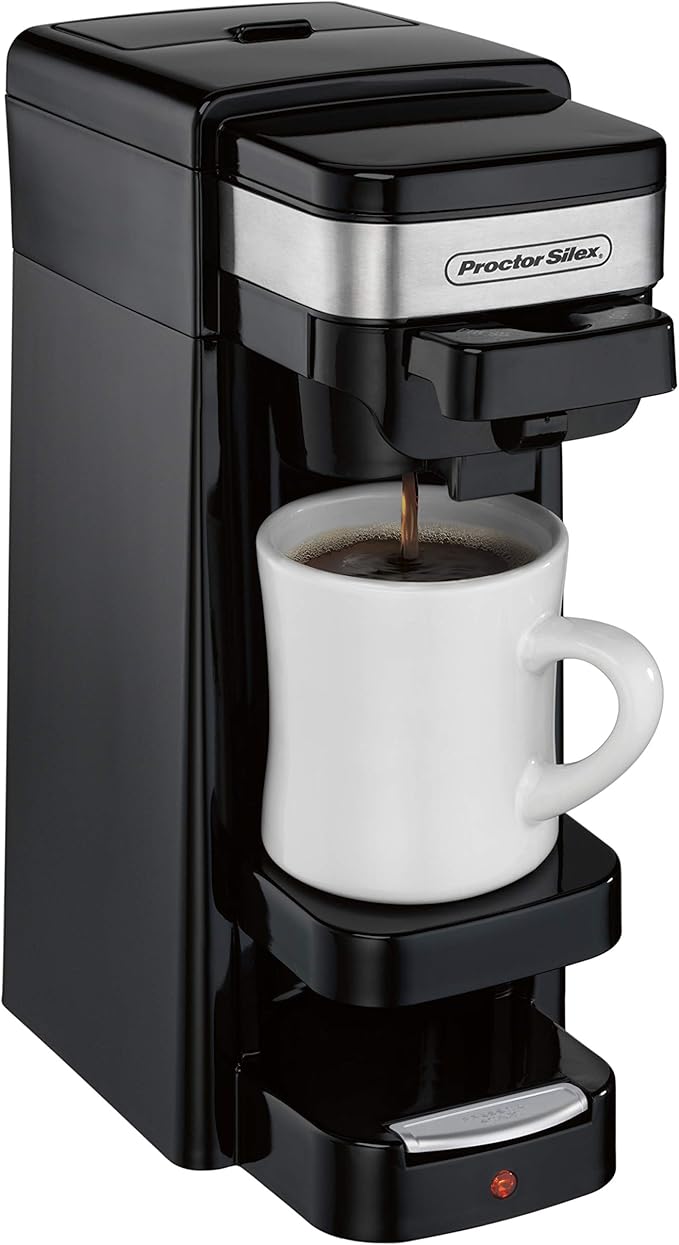 Proctor Silex Single Serve Coffee Maker Compatible with K-Cup Pods or Grounds Fits a Travel Mug (49969) 14 ounces