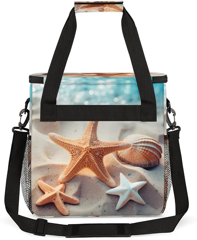 Summer Sand Starfishes Coffee Maker Travel Bag for Keurig K-Mini/K-Mini Plus Insulated Waterproof Tote with Pockets Portable Single-Serve Brewer Case