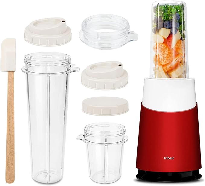 Tribest Personal Blender II Small Portable Blender for Shakes &amp Smoothies with BPA-Free Cups Red