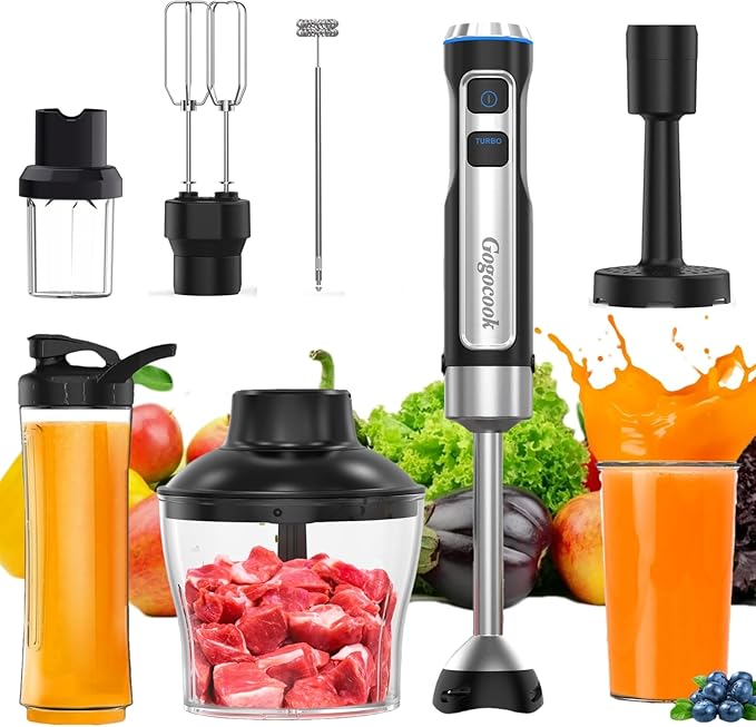 Immersion Blender Handheld 8 in 1 Hand Blender Electric Blender Max 1000W Immersion Blender with 21 Speed &amp Turbo Mode 21 Speed &amp Turbo Mode Beaker Chopper Milk Frother Frother Grinder