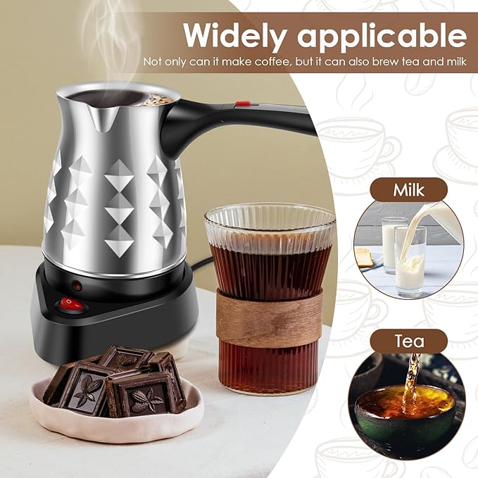 Turkish Coffee Maker with Folding Handle Stainless Steel 500ml Electric Turkish Coffee Machine Electric Turkish Coffee Pot 5 to 6 Cups Capacity Turkish Electric Coffee Maker Machine for Home Travel