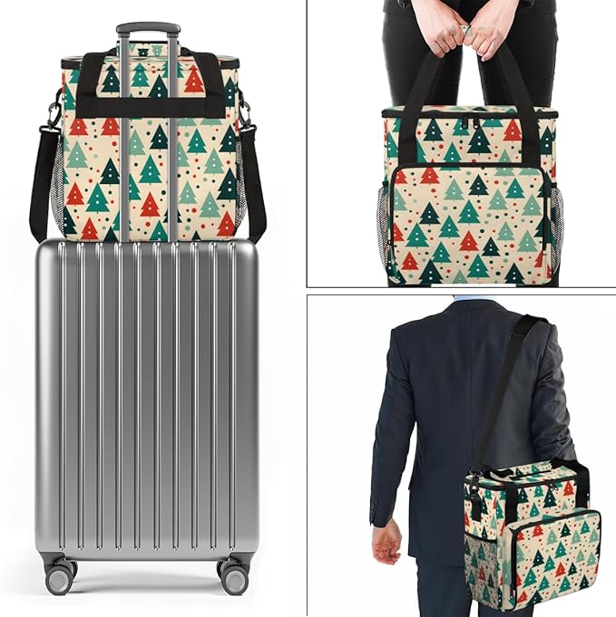 Cartoon Tree Coffee Maker Carrying Bag Xmas Tree Travel Storage Bag Compatible with K-Mini or K-Mini Plus Single Serve Coffee Brewer Carrying Case with Multiple Pockets &amp Shoulder Strap