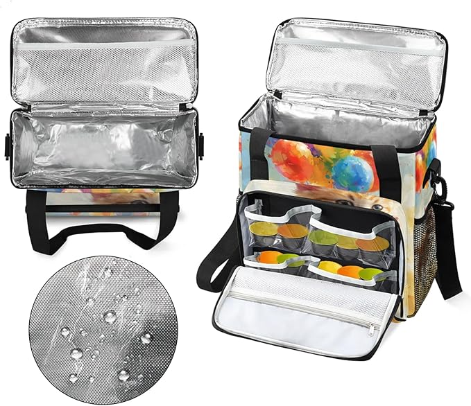 Cute Cat Oil Painting Coffee Maker Travel Bag for Keurig K-Mini/K-Mini Plus Insulated Waterproof Tote with Pockets for K-Cup Portable Single-Serve Brewer Case
