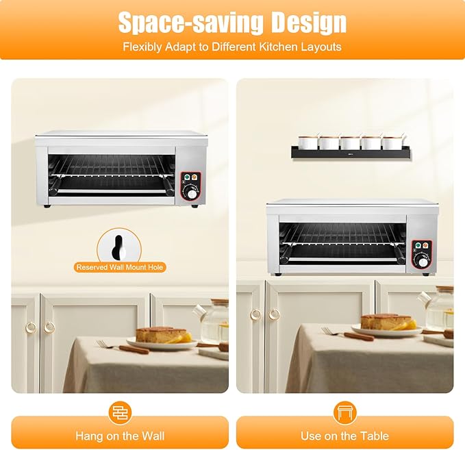 Electric Single Wall Oven 1500W Bake Air Fry Countertop Convection Toaster Oven Medium Capacity Bake Broil Air Fry Toast Keep Warm Stainless Steel