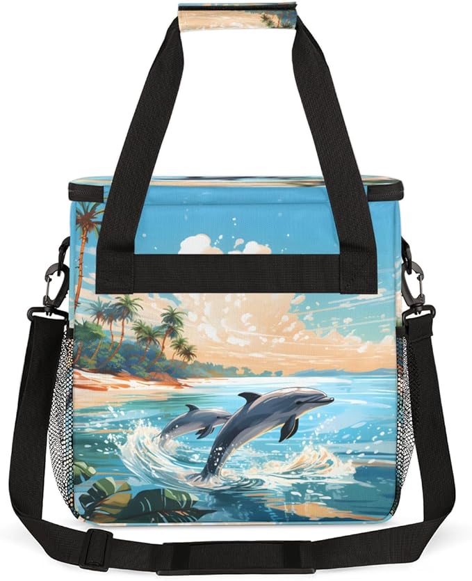 Dolphin Coffee Maker Carrying Bag Coconut tree Portable Travel Storage Tote Bag Compatible with K-Mini or K-Mini Plus Single Serve Coffee Brewer Carrying Case with Multiple Pockets &amp Shoulder St