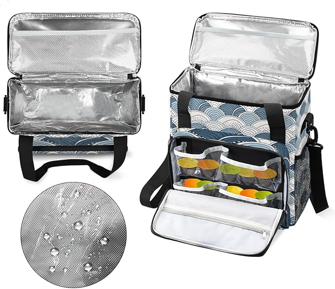 Blue Geometry Curve Coffee Maker Carrying Bag Portable Travel Storage Tote Bag Compatible with K-Mini or K-Mini Plus Single Serve Coffee Brewer Carrying Case with Multiple Pockets &amp Shoulder Str