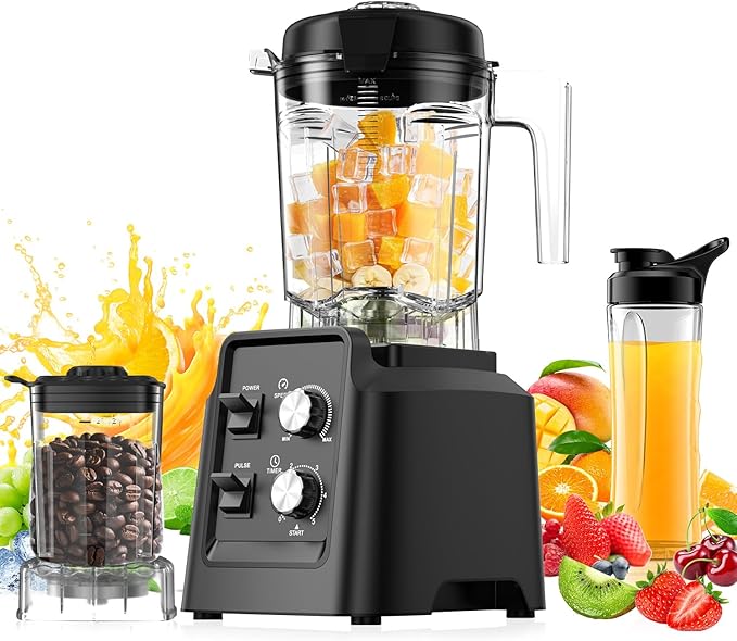 Blender with Self-Cleaning &amp Dry Grinder - 1400W Professional Blender for Smoothies and Ice Crushing Dishwasher Safe 68oz Jar Includes 27oz Mill for Spices &amp Coffee Black