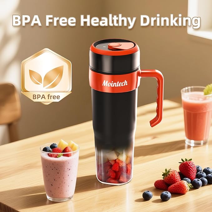 Personal Blender for Shakes and Smoothies with 6 Blades 21oz(600ml) Personal Size Juicer USB-C Rechargeable with Straw Brush&ampLid for Home Gym Travel Kitchen (Black)