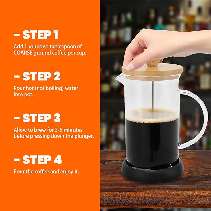 Topyond French Press Glass Coffee Maker Heat-Resistant Glass 20oz Bamboo Lid Coffee Press Tea Press for Loose Tea with Brewer Filtering Function for Home and Office (600ml