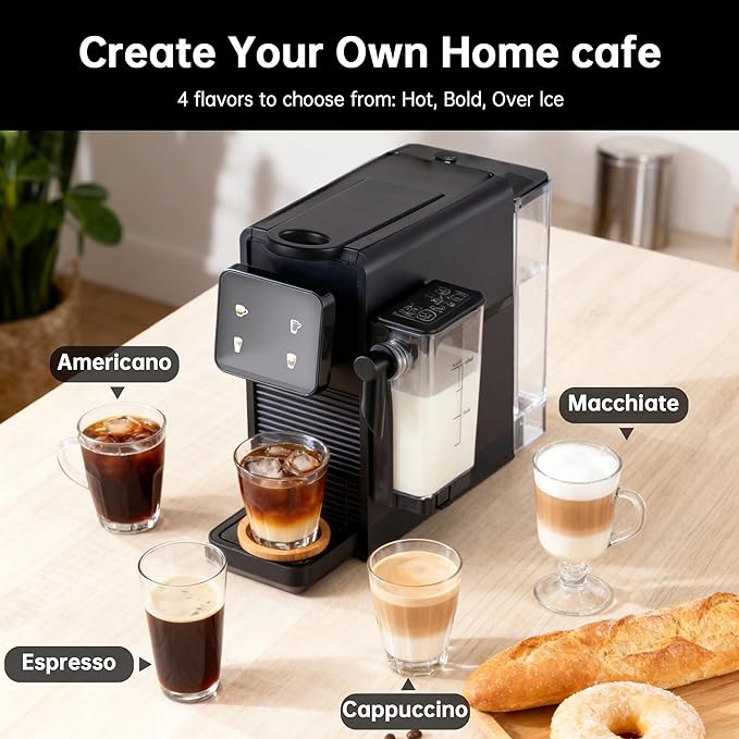 Morpilot Capsule Coffee Machine Compatible with Nespresso Capsules Single-Serve Coffee Machine For Espresso Lungo Cappuccino &amp Latte With Milk Frother 20-Bar High Pressure &amp 0.75L Water Ta
