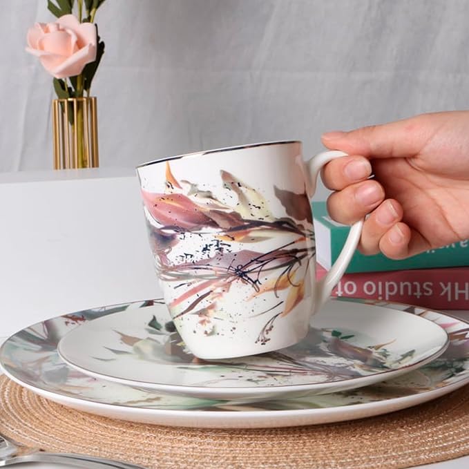 Pink &amp Gold Plates and Bowls Sets Dishes Set for 4 Ceramic Plates and Bowls Set Service for 4 Bone China Dinnerware Set Salad Dessert Plates and Cereal Bowls Set Microwave safe by KOKEN