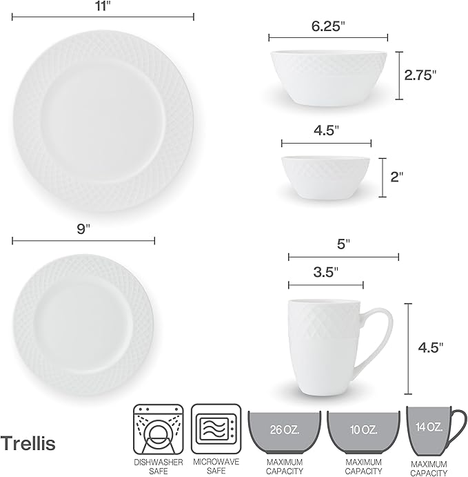 Mikasa Trellis Bone China Lightweight Chip Resistant 40 Piece Dinnerware Set Service for 8