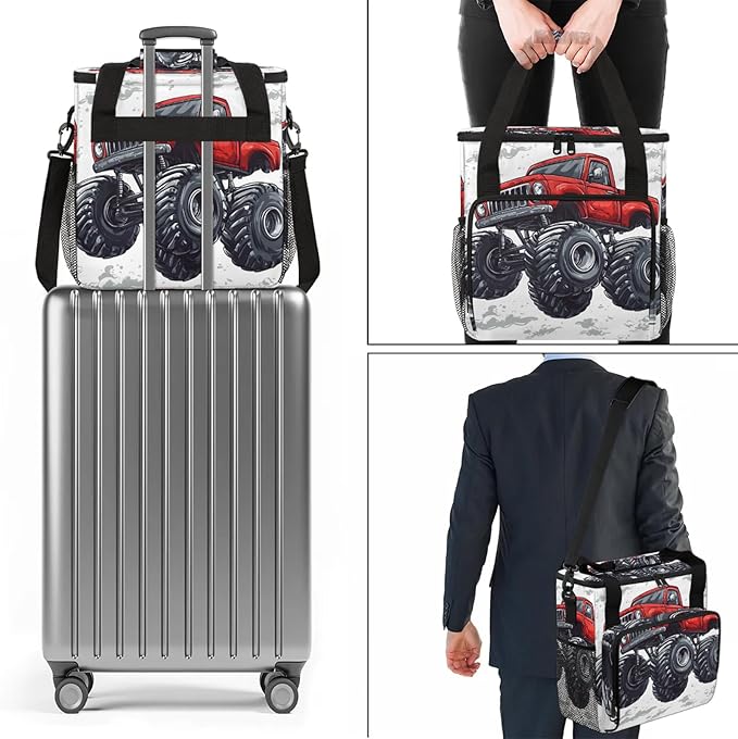 Monster Truck Coffee Maker Travel Bag Cartoon Car Insulated Grocery Bag Travel Picnic Leakproof Cooler Bags With Shoulder Strap