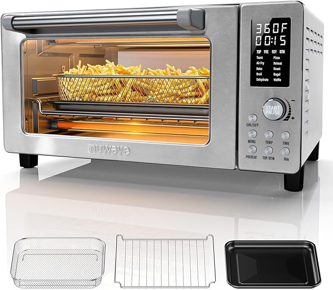 Nuwave Bravo Pro Convection Air Fryer Toaster Oven Combo 2025 New and Improved 10-in-1 50°-450°F Temp Controls Quick &amp Even Crisp Technology 21Qt Capacity Stainless Steel PFAS Free