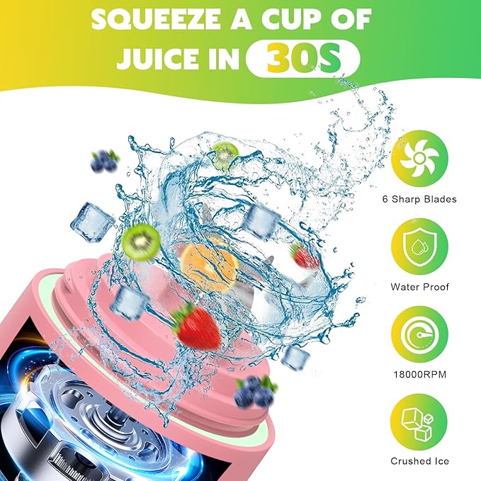 Portable Blender Personal Juicer for Shakes and Smoothies - 20 OZ Electric Protein Shaker Bottle with Insulated Sleeve Travel Lid USB-C Rechargeable - Mini Small Blender Cup for Kitchen Office Gym