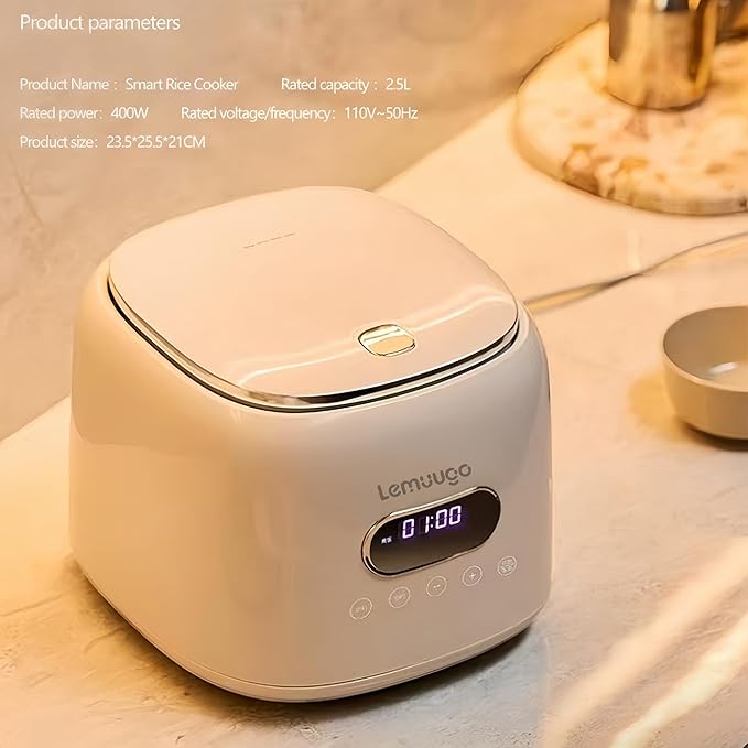 Lemuugo Smart Rice Cooker 2.5L Capacity Digital Display 400W White