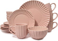 16 Piece Dinnerware Set Aruba (Pink Sunset) Plates Bowls and Mugs Set for 4