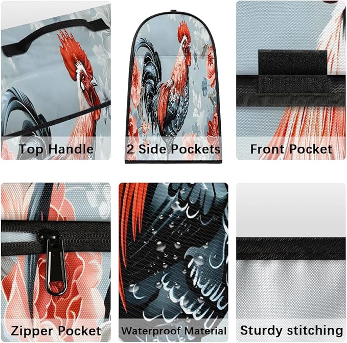 Kitchen Aid Mixer Cover Watercolor Rooster Chicken Floral Stand Mixer Cover Compatible with 6-8 Quarts Stand Mixers Dust Covers with Zipper Pocket Foldable Washable Kitchen Aid Organizer Bag