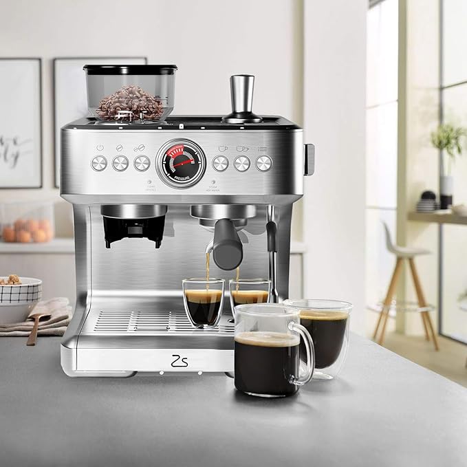 20 Bar Espresso Coffee Machine with Integrated Grinder 15 Grind Settings Stainless Steel Home Coffee Maker Steam Wand for Cappuccino &amp Latte Large 2.8l Removable Water Tank Professional Brewi