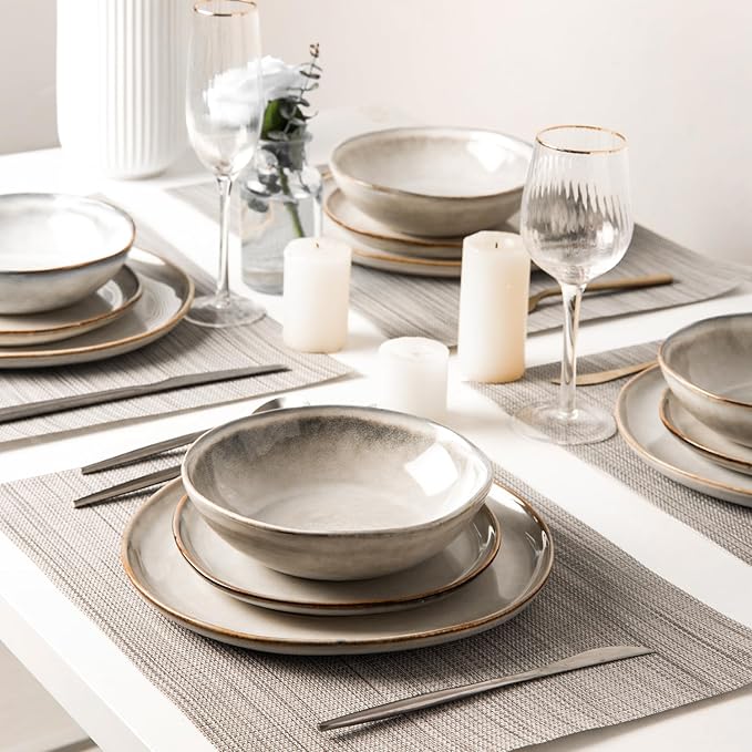 AmorArc Ceramic Dinnerware SetsHandmade Reactive Glaze Stoneware Plates and Bowls SetsHighly Scratch Resistant | Dishwasher &amp Microwave Safe Dishes SetService for 6 (18pc)