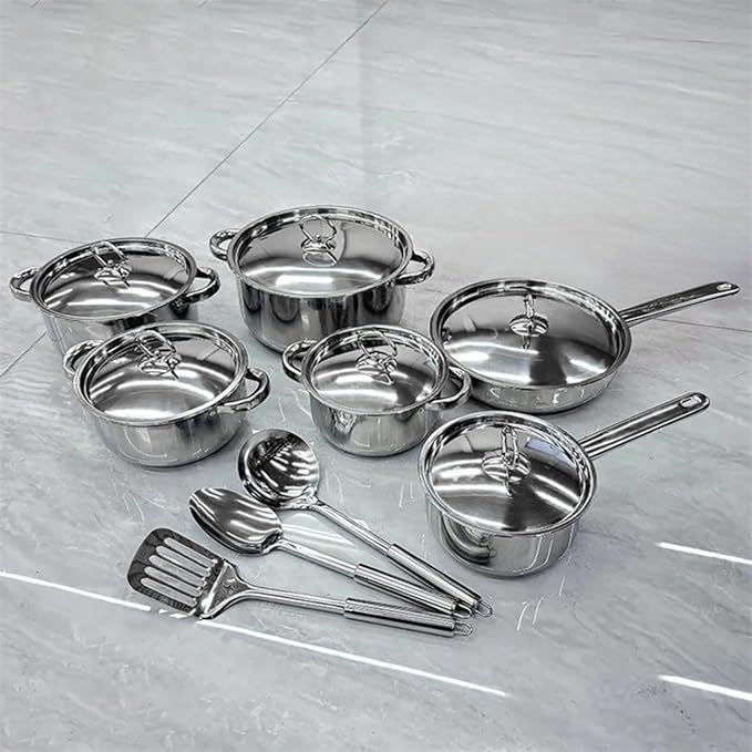 Stainless Steel Cookware Set 15 Piece with Lids Pots and Pans Kitchen Collection