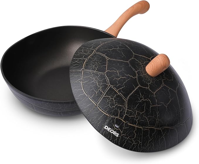 Bionic Turtle Design Nonstick Cookware Set (7 Pcs)- Wok Fry Pan Sauce Pan &amp Dutch Oven with 3 Lids Non ToxicPFAS &amp PFOA Free Compatible with All Stovetops Durable Cookware for Home Cooki