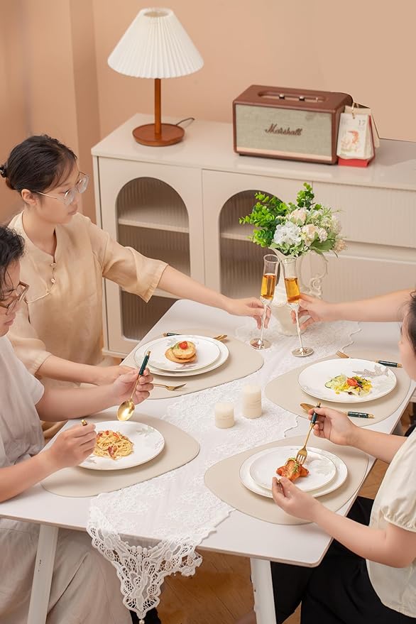 Artistic Bone China Dinnerware Set with Gold Trim Crafted with Traditional Chinese Artistry Glazed Inner Patterns Service for 4 – Maple Leaf Collection