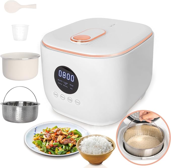 Small Low Carb Rice Cooker 6 Cup 3L Mini Low Sugar Rice Cooker with Steamer Basket 5 Cooking Functions Smart Starch Removing 8H Keep Warm for PorridgeSoupQuick RiceWhite Rice(White)