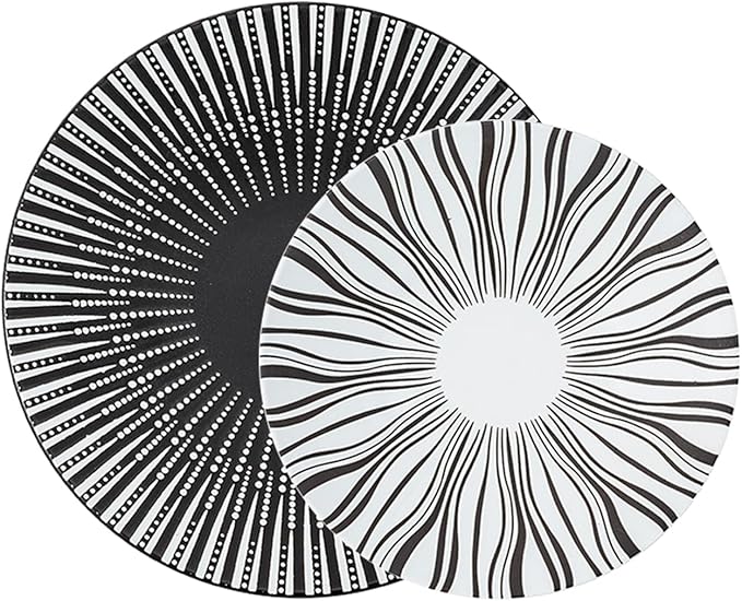 The Art of Lines Dinnerware Set service for 2Lightweight Round Plates Bone China Dinnerware SetsSteak Dinner Plates Dish Set (4Pcs) a beautiful gift ADFF