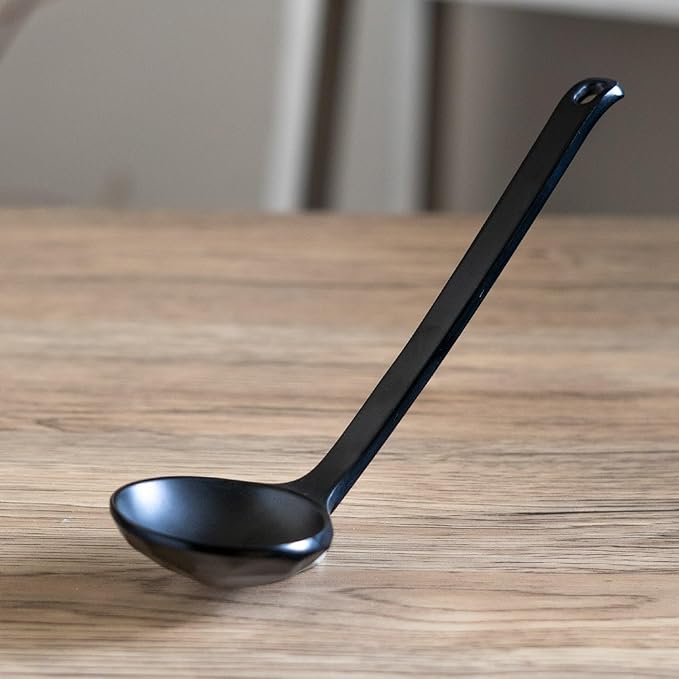 Ebros Gift Contemporary Ridged Matte Black Melamine Series Dinnerware Serveware Kitchenware Set Japanese Chinese Restaurant Supply (Pack Of 6 Stirring Mixing Serving Ladle Spoon 8.5L)