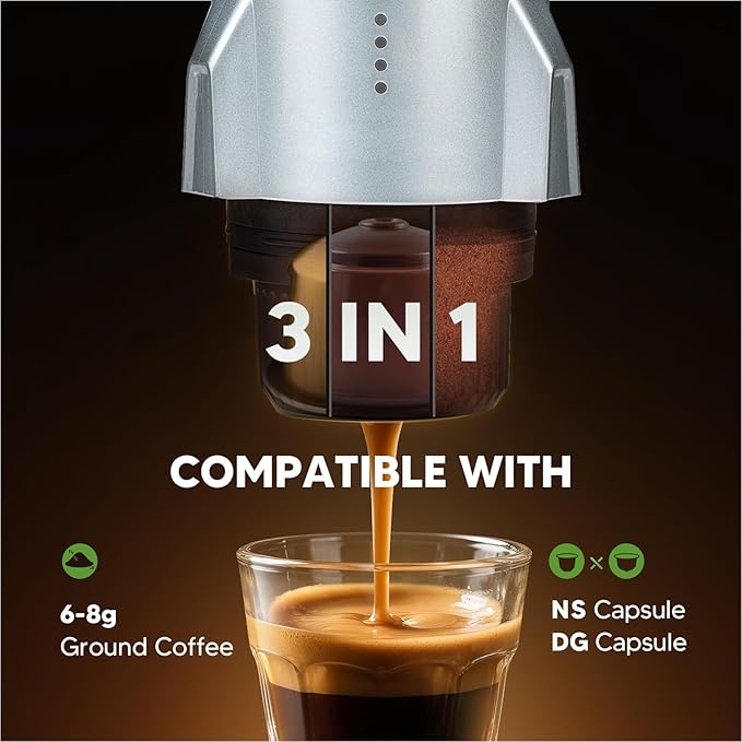 3 in 1 Portable Electric Espresso Machine On the Go with Detachable Coffee Stand Car Coffee Maker Self-Heating with USB-C For Travel Camping and Hiking With Ground Coffee &amp NES PRES*O/DG Pod