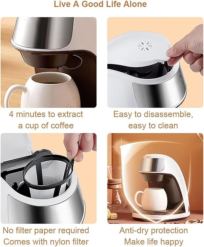 Electric Coffee Machine Semi-automatic Drip Type Electric Tea Kettle with Ceramic Cup 300ml Capacity Steam Extraction Anti-Dry Burn for Office Home Use