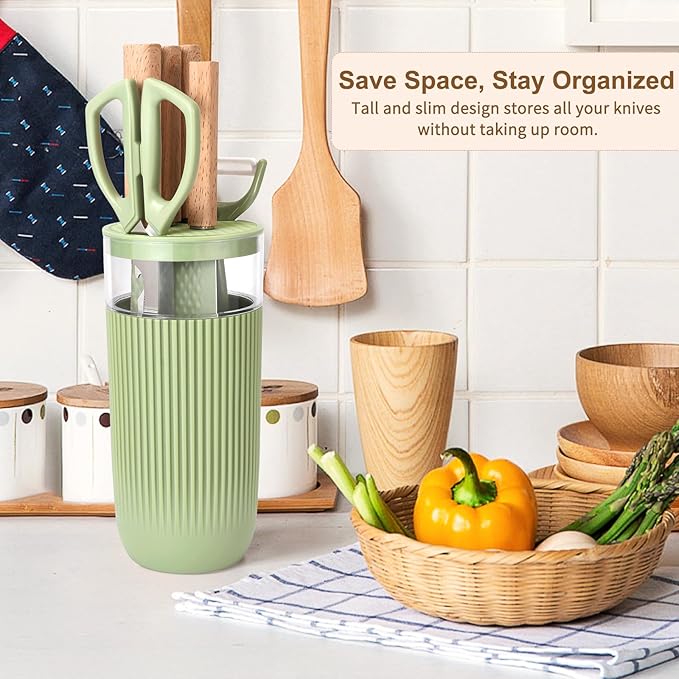 Knife Set 7-Piece Kitchen Knife Set with Sharp Chef and Meat Knives Anti-Rust Utility Knives Set for Kitchen Kitchen Knife Block Set （Green）