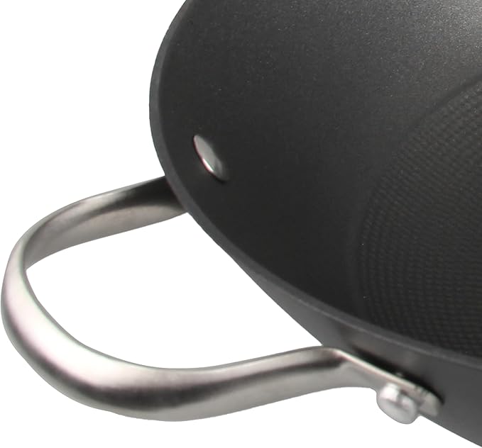 Cuisiland 12.5 Honeycomb Cast Iron Wok with Dual Handles – Non-Stick Stir-Fry Pan Stainless Steel Long Handles Oven Safe Classic Cast Iron Heat Retention