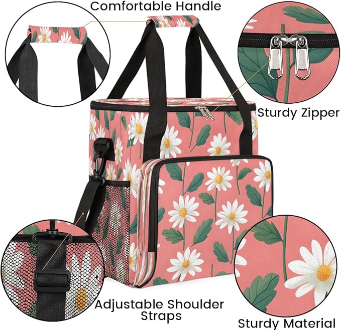 Foral Daisy Printed Coffee Maker Carrying Bag for Keurig K-Mini or K-Mini Plus Storage Portable Coffee Maker Travel Bag