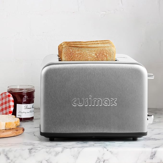 Stainless Steel Toaster CUSIMAX 4 Slice Toaster with Smart LED Display Exart Wide Slots 6 Shade Settings 1650 Watts Bagel and Defrost Fuction Cancel Button Removable Crumb Trays