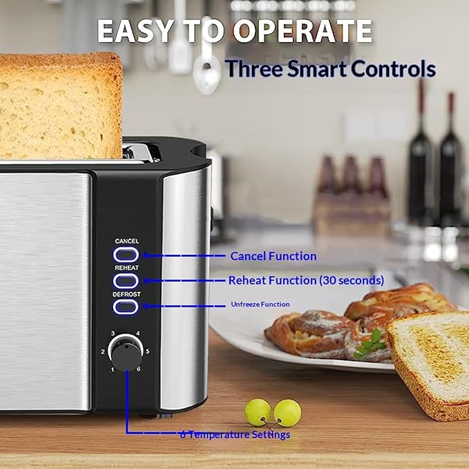 Long Slot Toaster 2 Slice Toaster Best Rated Prime with Warming Rack 6 Bread Shade Settings Defrost/Reheat/Cancel Removable Crumb Tray for Family Kitchen Hotel