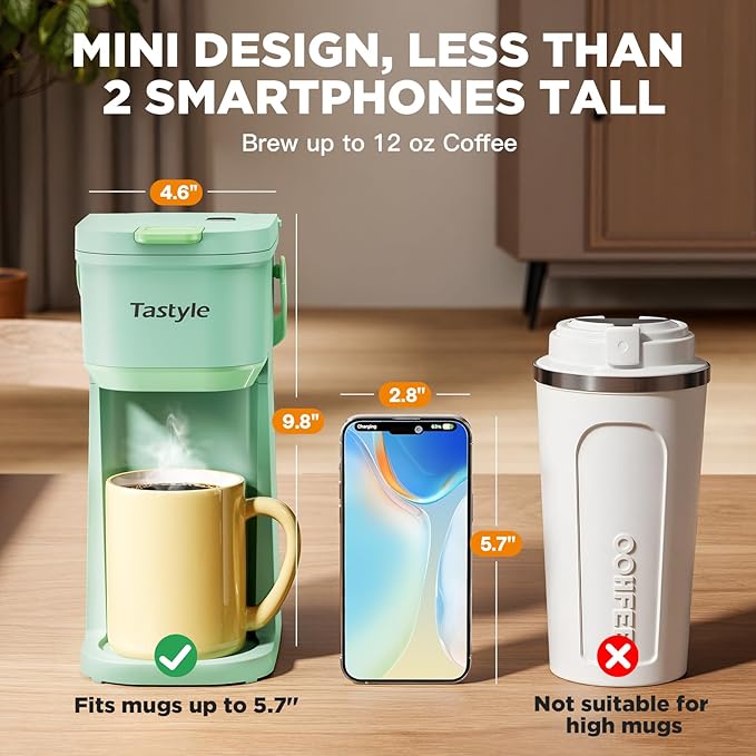 Single Serve One Cup Coffee Maker for K Cups and Grounds Mini Coffee Maker with Portable Handle 6 to 12 Oz Brew Size for Travel Camping Office RV and Dorm 120V Oasis