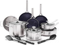 Blue Diamond 15 Piece Stainless Steel Tri-Ply Cookware Pots and Pans Set Induction Compatible Diamond Infused PFAS-Free Ceramic Nonstick Dishwasher &amp Metal Utensil Safe Scratch Resistant Silv