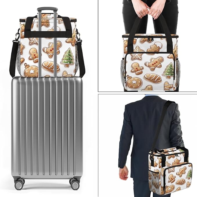 Cute Gingerbread Man Coffee Maker Carrying Bag Portable Travel Storage Tote Bag Compatible with K-Mini or K-Mini Plus Single Serve Coffee Brewer Carrying Case with Multiple Pockets &amp Shoulder St