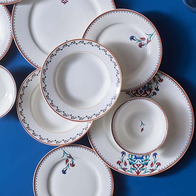 Karaca Nakkas 24-Piece Porcelain Dinner Set for 6 People Unique Design Crockery and Plates Daily and Special Occasions Chic and Elegant Table Service