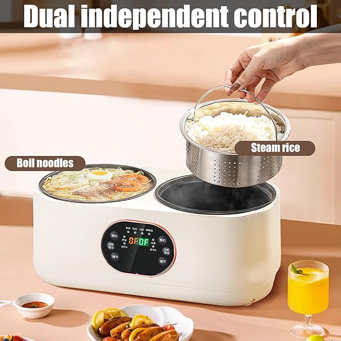 Double Spelling Low Sugar Rice Cooker 1.8L+1.8l Double Slow Cooker Timer and Keep Warm Function for Cooking Porridge