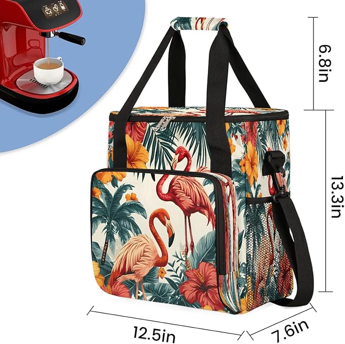 Flamingo Flower Leaves Coffee Maker Carrying Bag for Keurig K-Mini or K-Mini Plus Storage Portable Coffee Maker Travel Bag