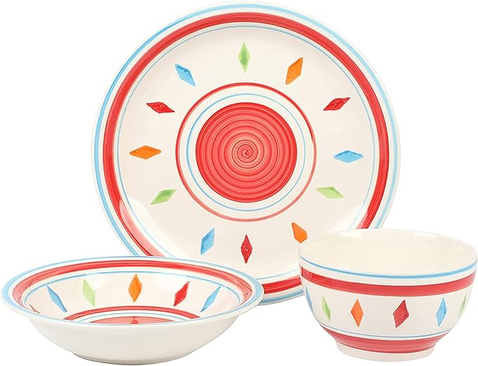Gibson Home Heidy 12 Piece Durastone Dinnerware Set in Red