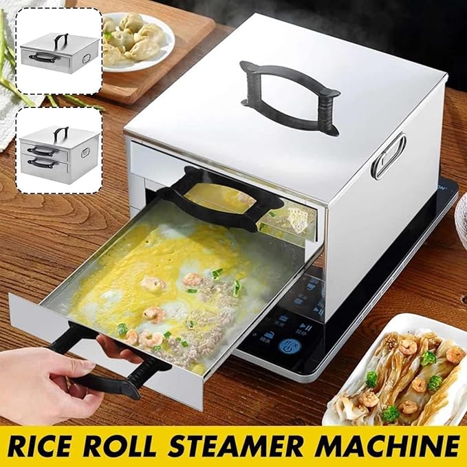 Rice Noodle Rolls Machine Stainless Steel Rice Noodle Roll Steamer Drawer Steaming Food Cookware Set for Kitchen Storage Container1 Layer