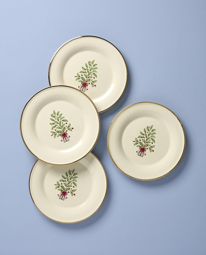 Lenox 897744 Holiday Tree Accent Plates Service For 4 Christmas Dishes Dinnerware Set