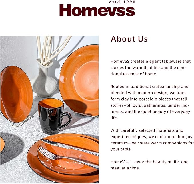 Sonoma 16 Piece Stoneware Dinner Set Outside Black + Inside Handpainted Color Orange with speckle