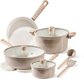 CAROTE 12Pcs Ceramic Pots and Pans Set Non Stick Healthy Cookware Set PFAS/PFOA Free Kitchen Cooking Set with Frying Pans Taupe