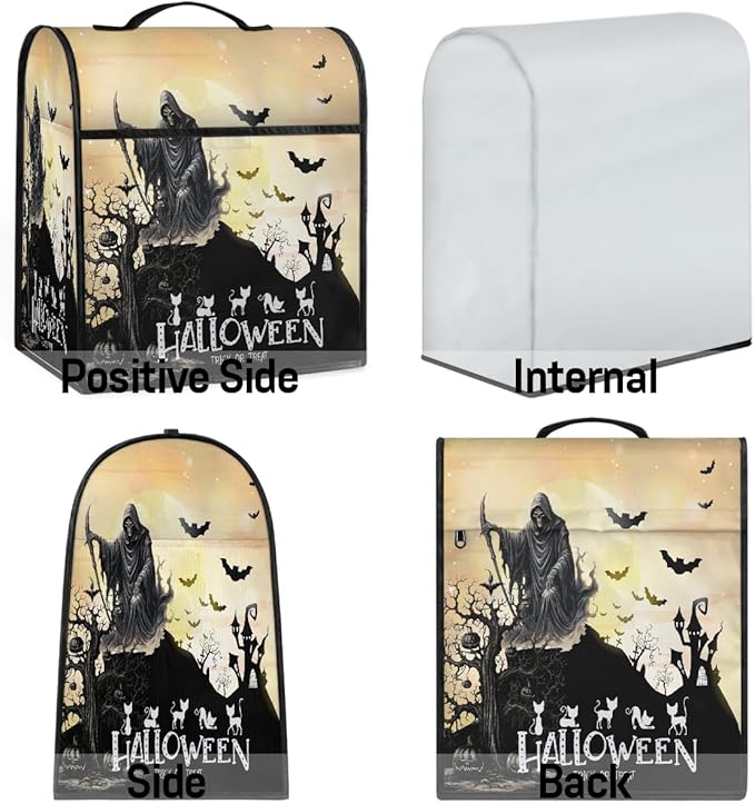 cfpolar Kitchen Aid Mixer Cover Compatible with 6-8 Quarts Halloween Grim Reaper Bat Stand Mixer Cover Kitchen Aid Mixers Accessories Appliance Organizer Bag Dust Covers with Zipper Pocket