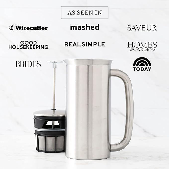 ESPRO - P7 French Press - Double Walled Stainless Steel Insulated Coffee and Tea Maker with Micro-Filter - Keep Drinks Hotter for Longer (Brushed Stainless Steel 18 Oz) + ESPRO Coffee Paper Filters (